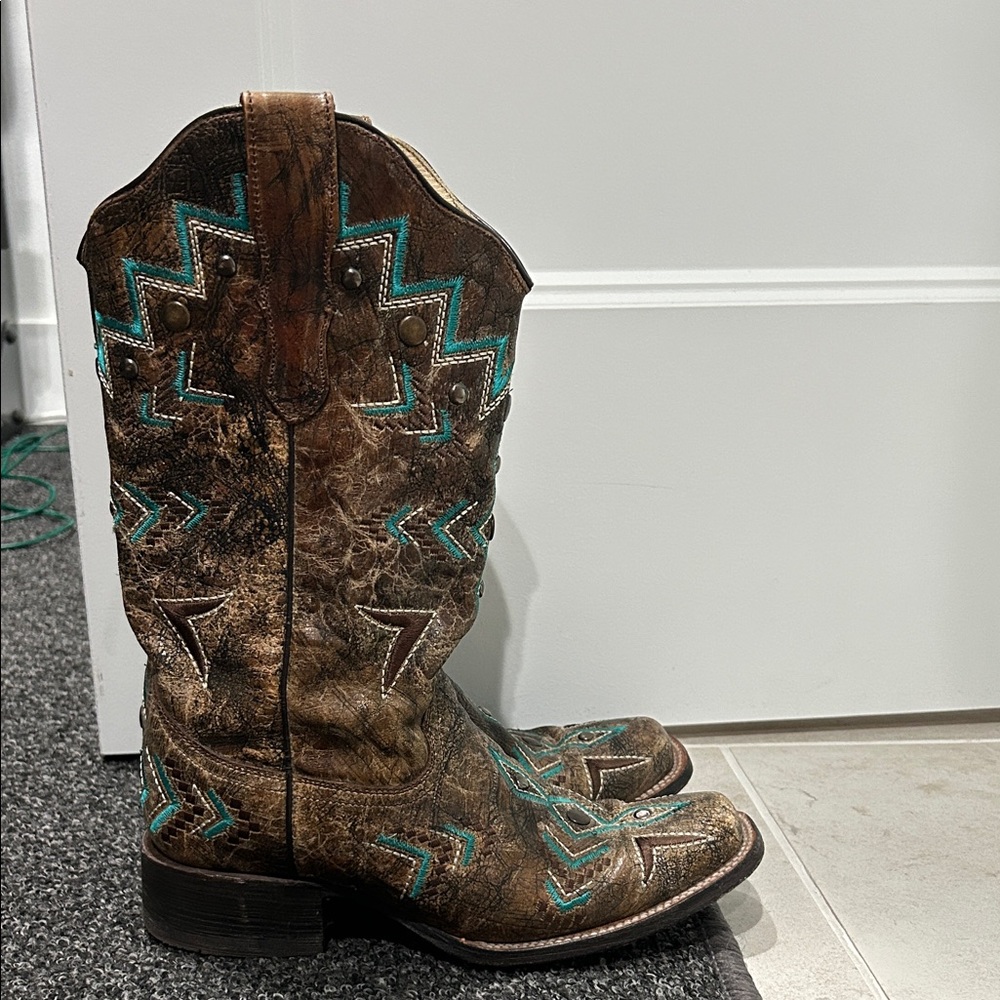 Brown and Teal Western Boots